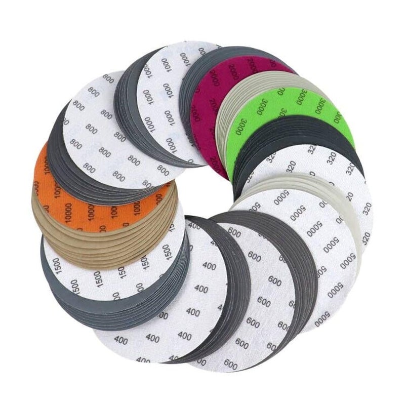 POLIWELL 6 Inch (150mm) 100 Pack Assorted Grit (320-10000), Waterproof Hook & Loop Sanding Discs, Heavy Duty Silicon Carbide Sandpaper for Wet/Dry Sanding Grinder Polishing - Image 1